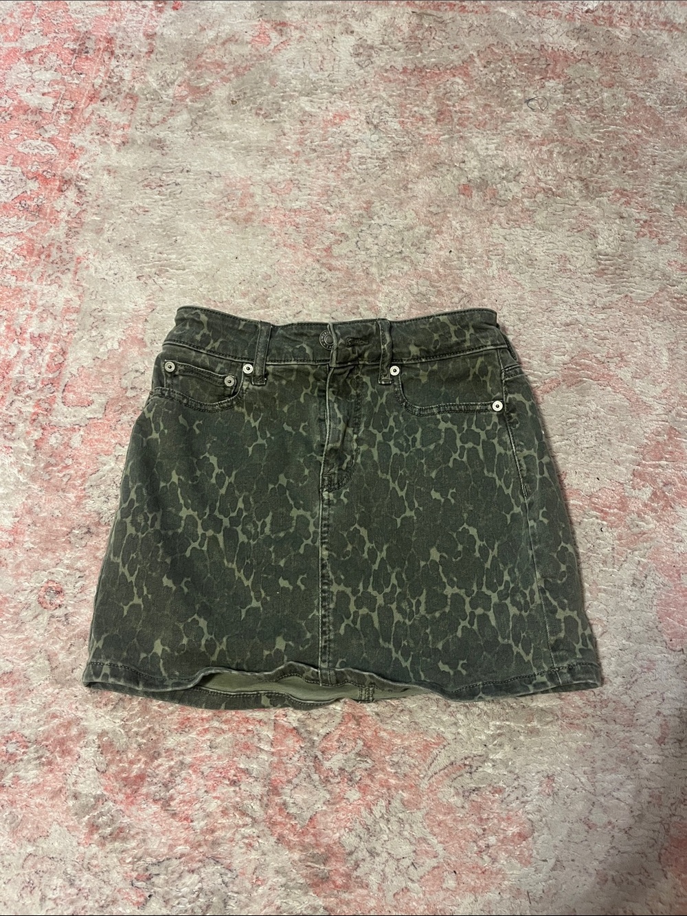 American Eagle Outfitters Olive Green Animal-Print Denim Mini Skirt